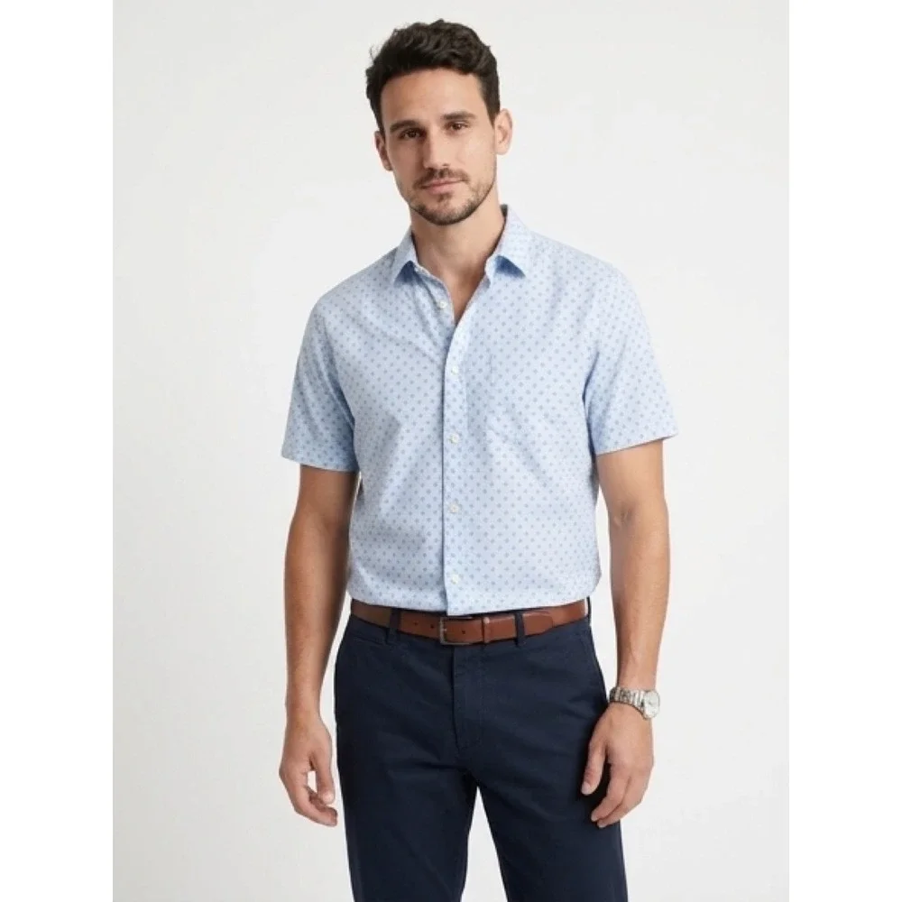 Banana‎ Republic Button Down Shirt Mens M Blue Excellent Geometric Short Sleeve